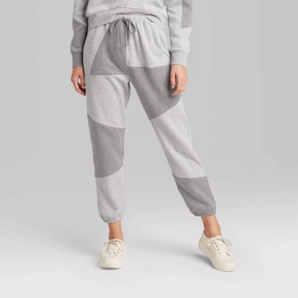 Gray color block patchwork sweatpants